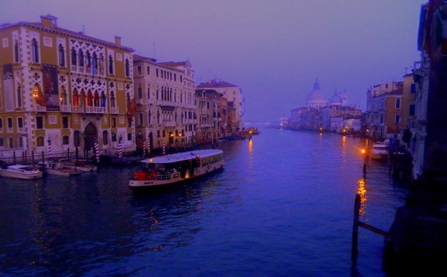 vaporetto Venice water bus at night