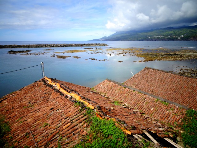 Lajes port view of Pico in clouds